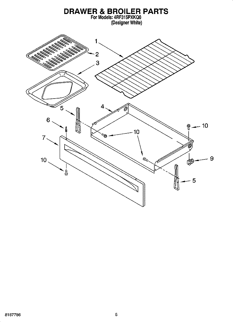 DRAWER & BROILER PARTS Diagram and Parts List for 4RF315PXKQ0  Whirlpool Range