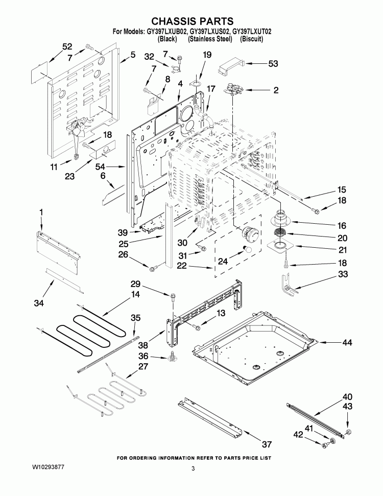 CHASSIS PARTS Diagram and Parts List for GY397LXUT02  Whirlpool Range