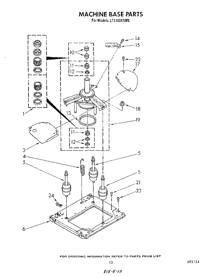 MACHINE BASE Diagram and Parts List for LT5100XSW0  Whirlpool Washer Dryer Combo