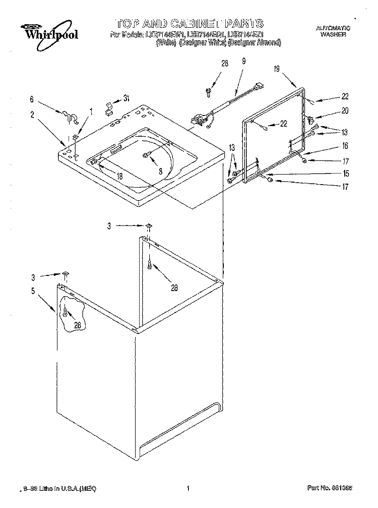TOP AND CONSOLE Diagram and Parts List for LXR7144EQ1  Whirlpool Washer