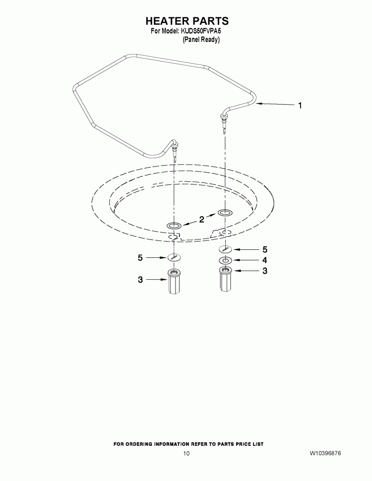 HEATER PARTS Diagram and Parts List for KUDS50FVPA5  KitchenAid Dishwasher