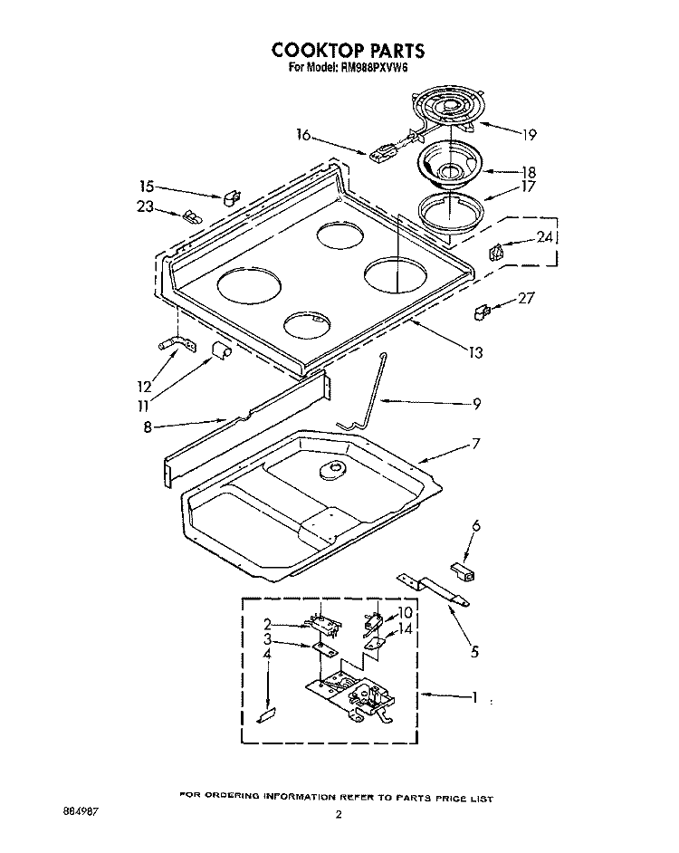 COOKTOP Diagram and Parts List for RM988PXVW6  Whirlpool Microwave Oven Combo