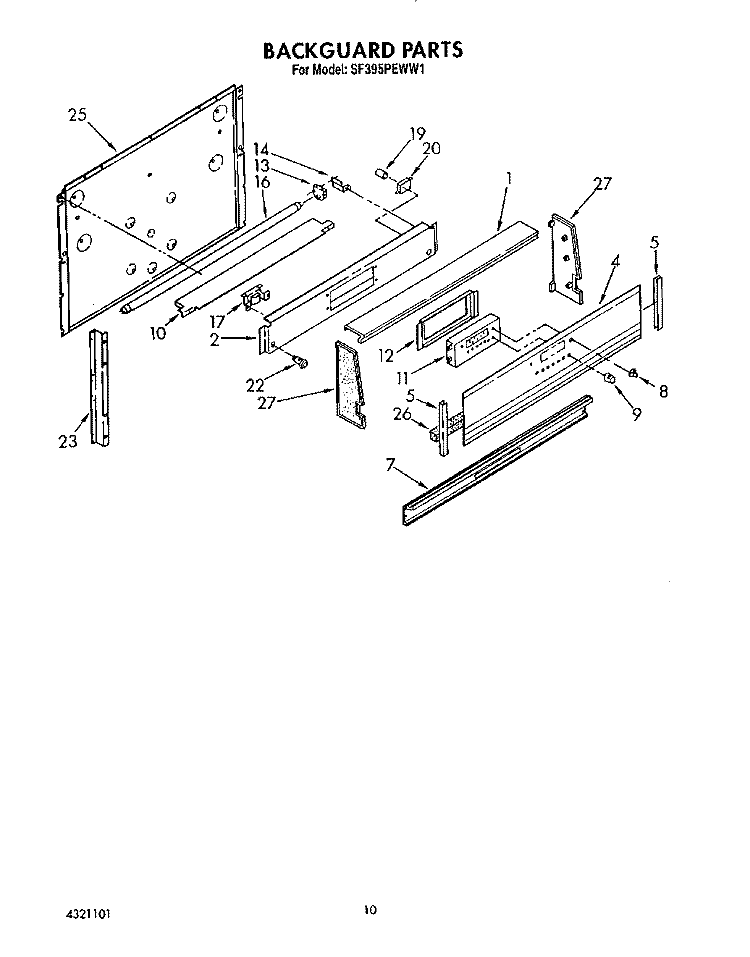 BACKGUARD, OPTIONAL Diagram and Parts List for SF395PEWW1  Whirlpool Range