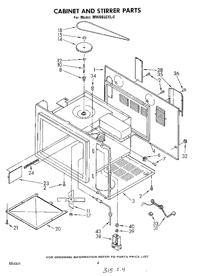 CABINET AND STIRRER Diagram and Parts List for MW8650XL0  Whirlpool Microwave