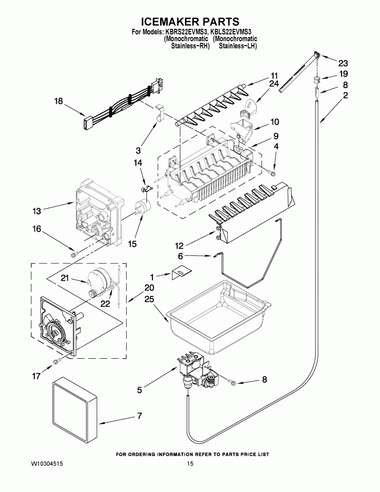 ICEMAKER PARTS Diagram and Parts List for KBLS22EVMS3  KitchenAid Refrigerator