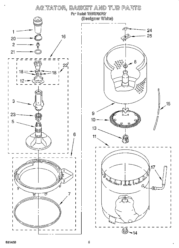 AGITATOR, BASKET AND TUB Diagram and Parts List for TAWS700EQ1  Estate Washer