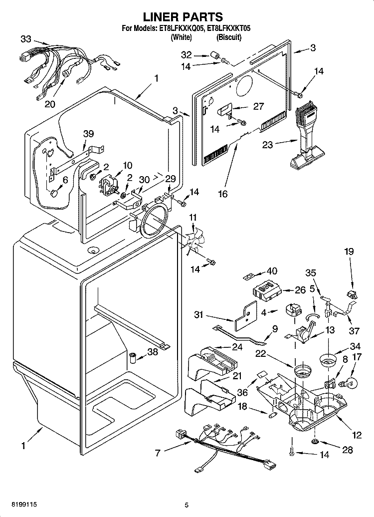 LINER PARTS Diagram and Parts List for ET8LFKXKT05  Whirlpool Refrigerator