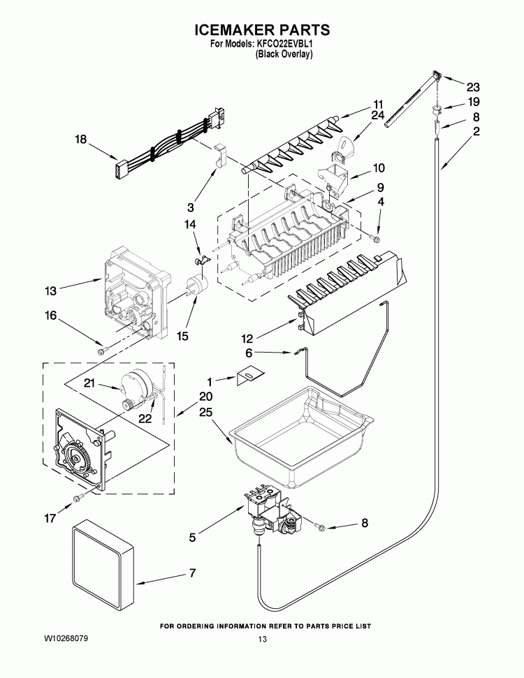 ICEMAKER PARTS Diagram and Parts List for KFCO22EVBL1  KitchenAid Refrigerator