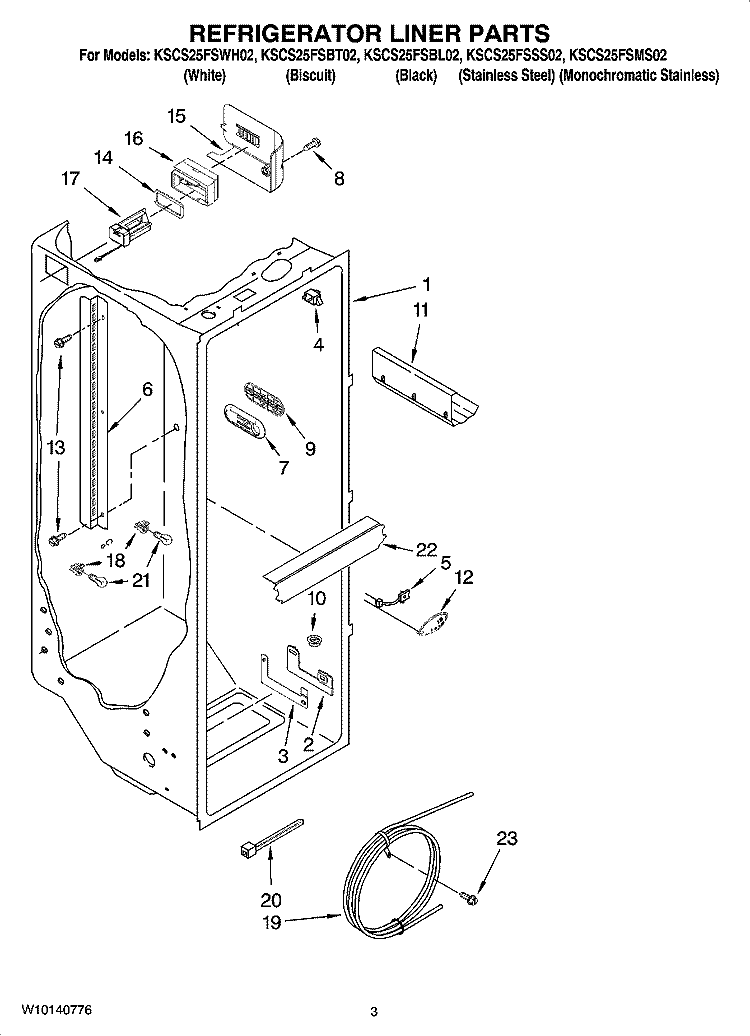 REFRIGERATOR LINER PARTS Diagram and Parts List for KSCS25FSWH02  KitchenAid Refrigerator