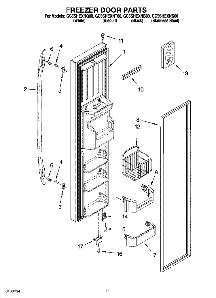 FREEZER DOOR PARTS Diagram and Parts List for GC5SHEXNT00  Whirlpool Refrigerator