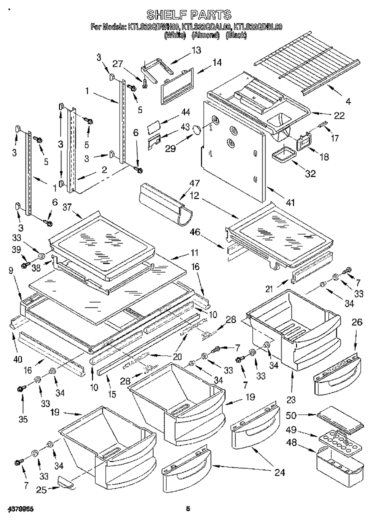 SHELF Diagram and Parts List for KTLS22QDAL00  KitchenAid Refrigerator