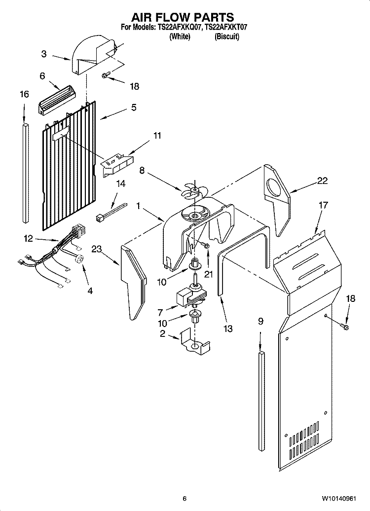 AIR FLOW PARTS Diagram and Parts List for TS22AFXKT07  Estate Refrigerator