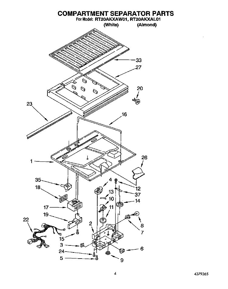 COMPARTMENT SEPARATOR Diagram and Parts List for RT20AKXAW01  Roper Refrigerator