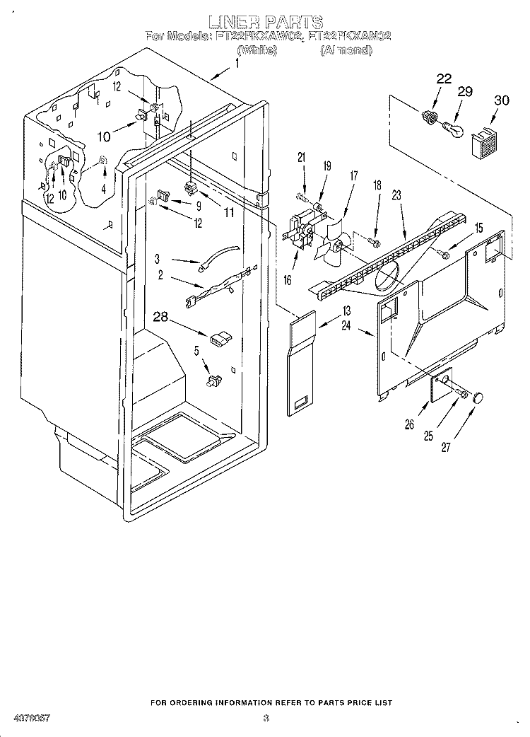 LINER Diagram and Parts List for ET22PKXAW02  Whirlpool Refrigerator