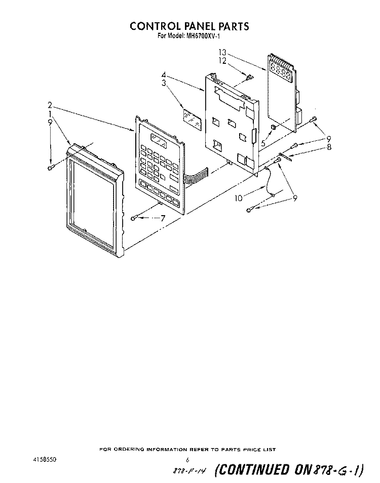 CONTROL PANEL Diagram and Parts List for MH6700XV1  Whirlpool Microwave