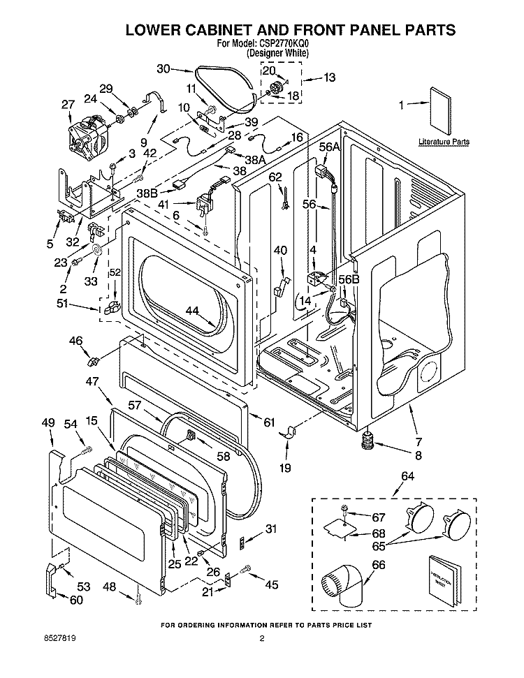LOWER CABINET/FRONT PANEL PARTS Diagram and Parts List for CSP2770KQ0  Whirlpool Dryer