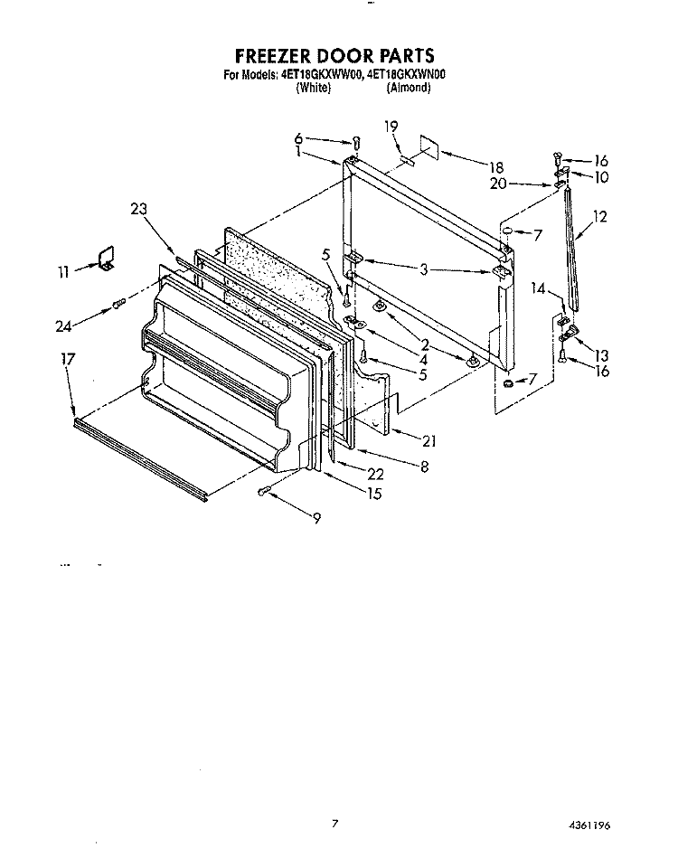 FREEZER DOOR Diagram and Parts List for 4ET18GKXWW00  Whirlpool Refrigerator