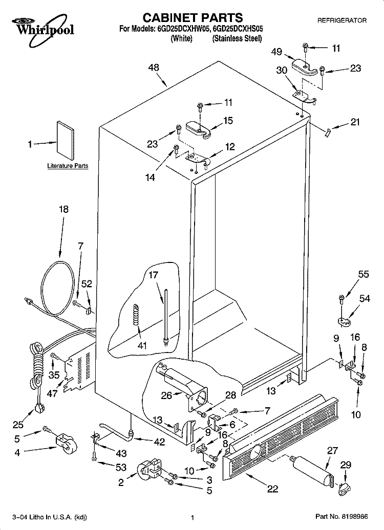 CABINET PARTS Diagram and Parts List for 6GD25DCXHS05  Whirlpool Refrigerator