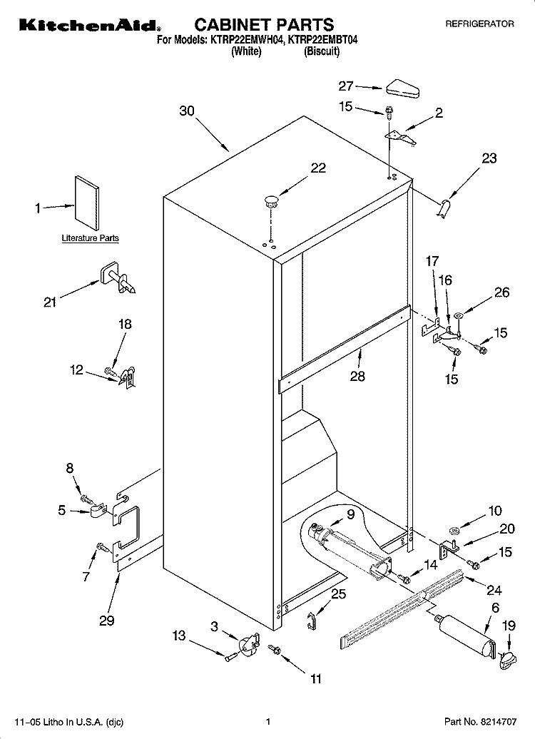CABINET PARTS Diagram and Parts List for KTRP22EMBT04  KitchenAid Refrigerator