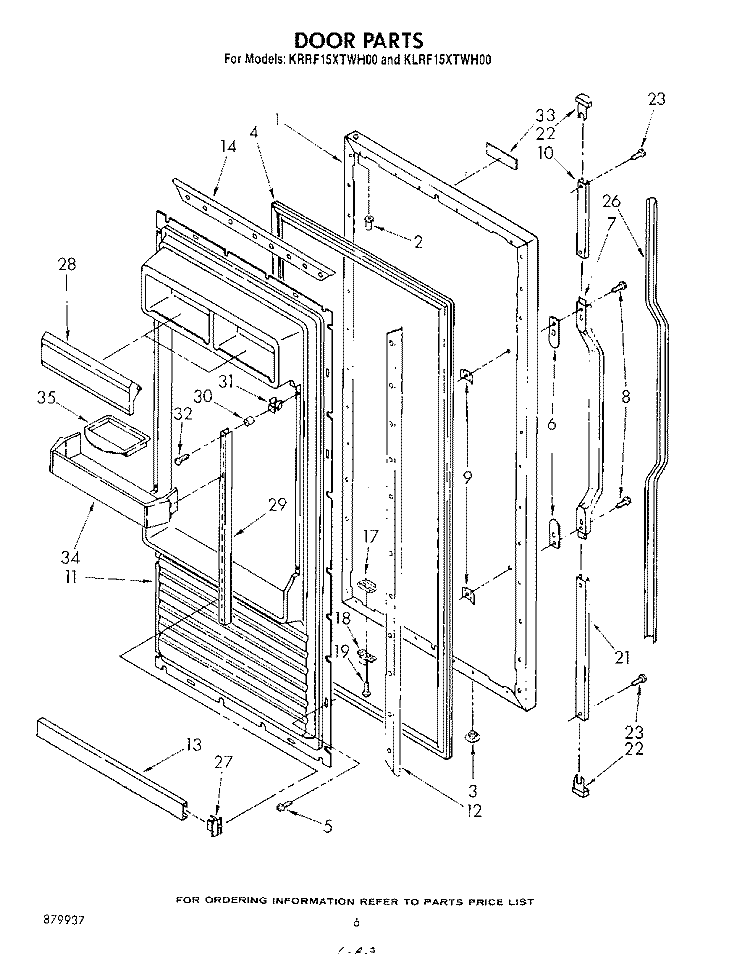 DOOR Diagram and Parts List for KRRF15XTWH00  KitchenAid Refrigerator