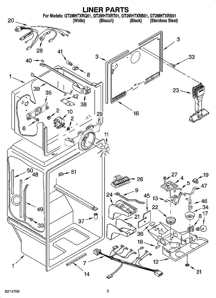 LINER PARTS Diagram and Parts List for GT2MHTXRQ01  Whirlpool Refrigerator