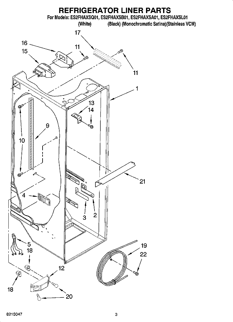 REFRIGERATOR LINER PARTS Diagram and Parts List for ES2FHAXSL01  Whirlpool Refrigerator
