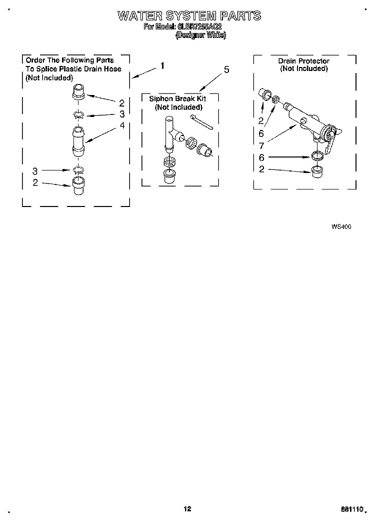 WATER SYSTEM Diagram and Parts List for 6LBR7255AQ2  Whirlpool Washer