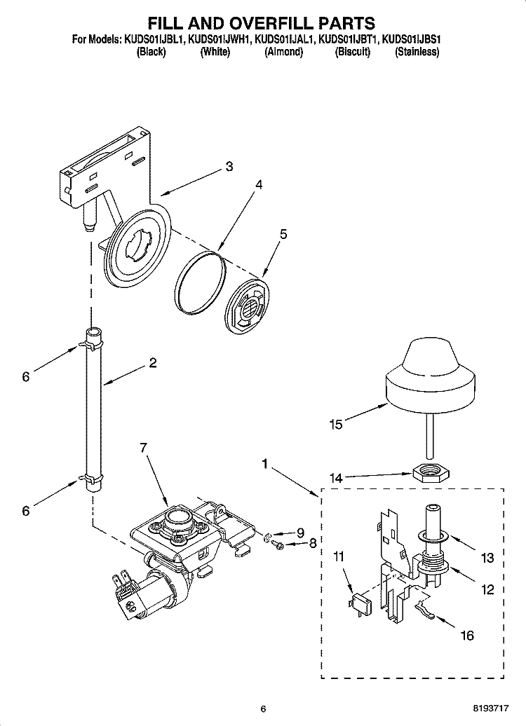 FILL AND OVERFILL PARTS Diagram and Parts List for KUDS01IJBS1  KitchenAid Dishwasher