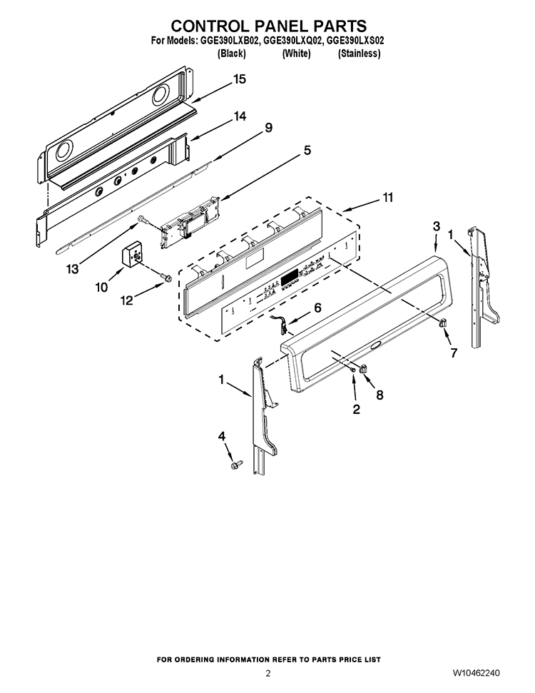 CONTROL PANEL PARTS Diagram and Parts List for GGE390LXQ02  Whirlpool Range