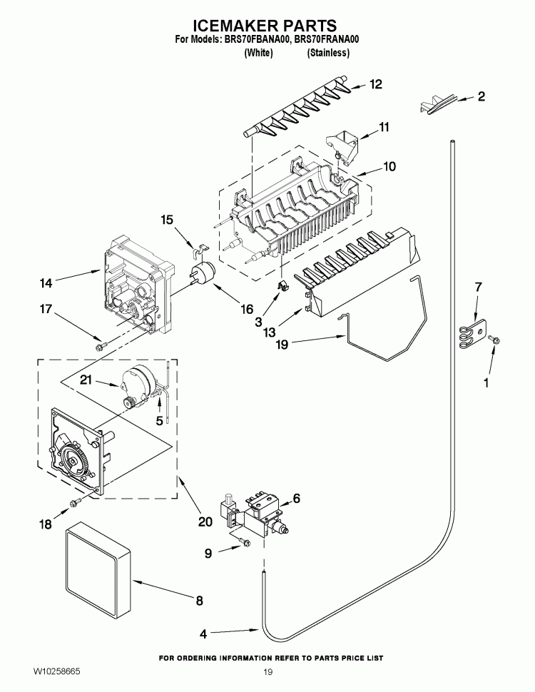 ICEMAKER PARTS Diagram and Parts List for BRS70FRANA00  Whirlpool Refrigerator