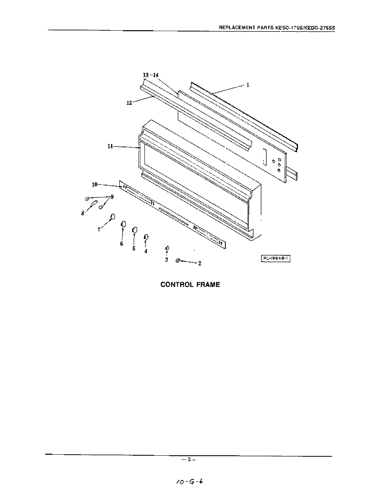CONTROL FRAME Diagram and Parts List for KESO176S  KitchenAid Wall Oven