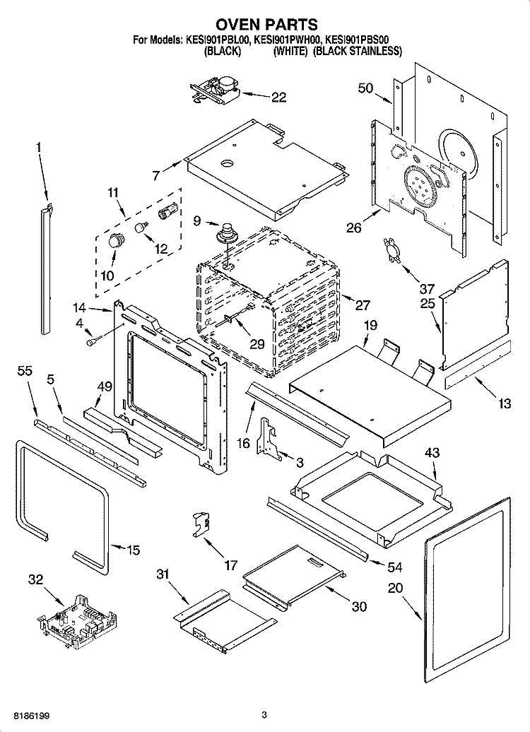 OVEN PARTS Diagram and Parts List for KESI901PWH00  KitchenAid Range