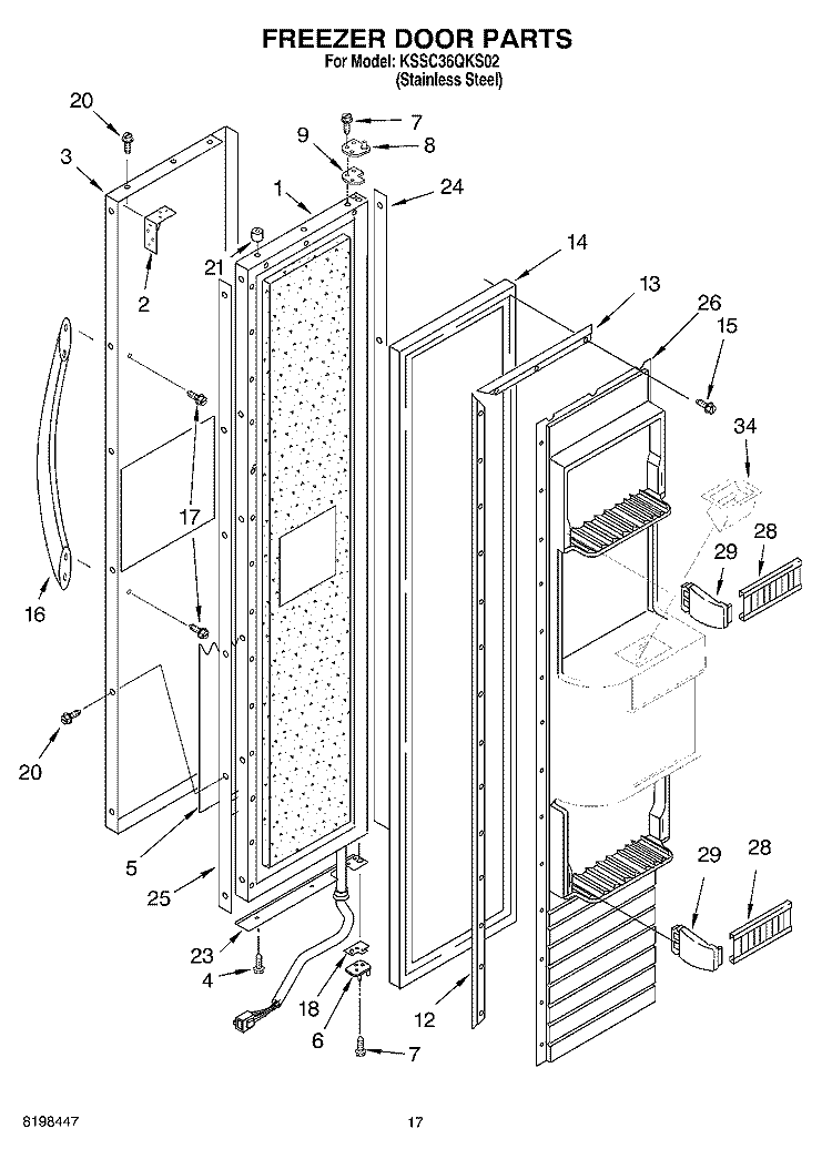 FREEZER DOOR PARTS Diagram and Parts List for KSSC36QKS02  KitchenAid Refrigerator