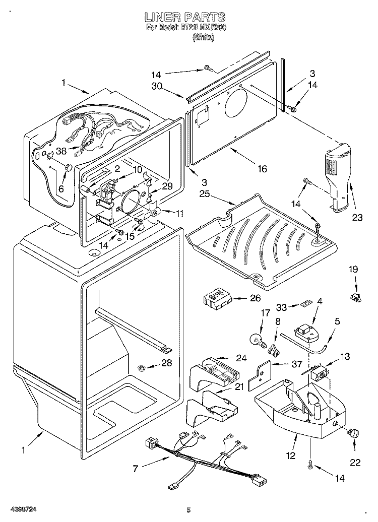 LINER Diagram and Parts List for RT21LMXJW00  Roper Refrigerator