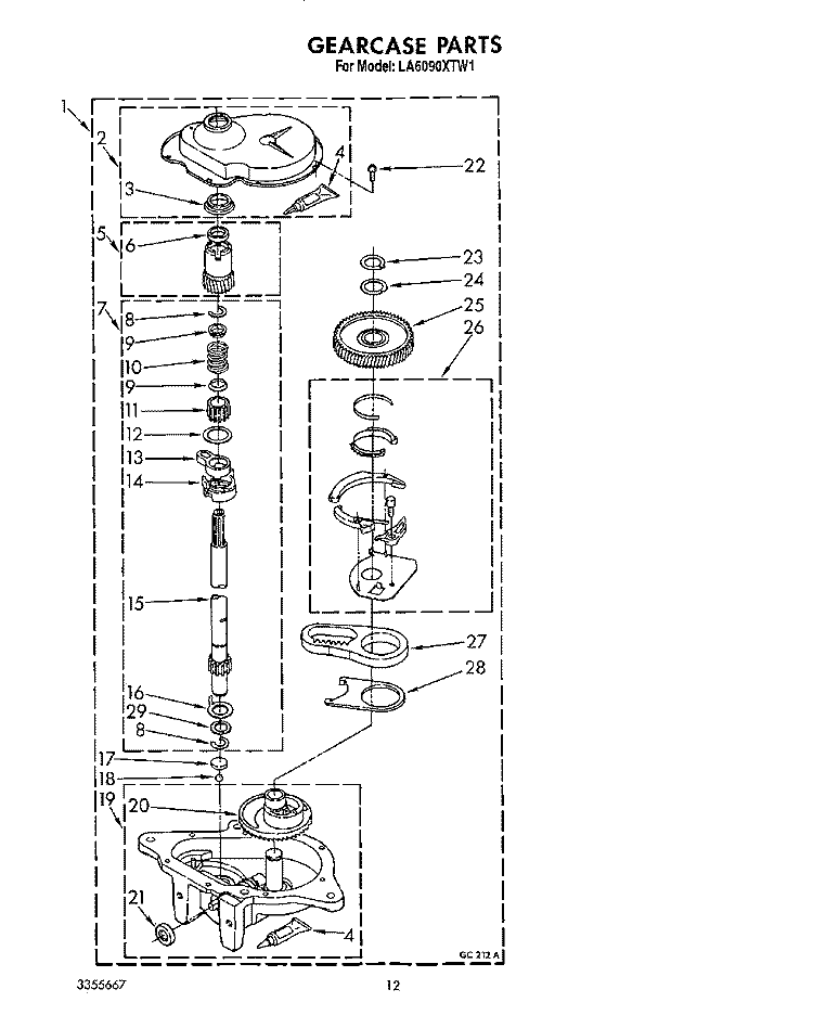GEARCASE Diagram and Parts List for LA6090XTW1  Whirlpool Washer
