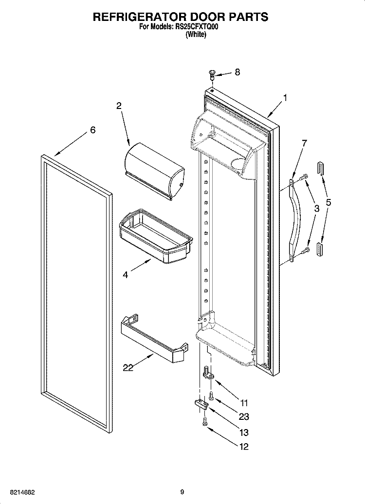 REFRIGERATOR DOOR PARTS Diagram and Parts List for RS25CFXTQ00  Roper Refrigerator