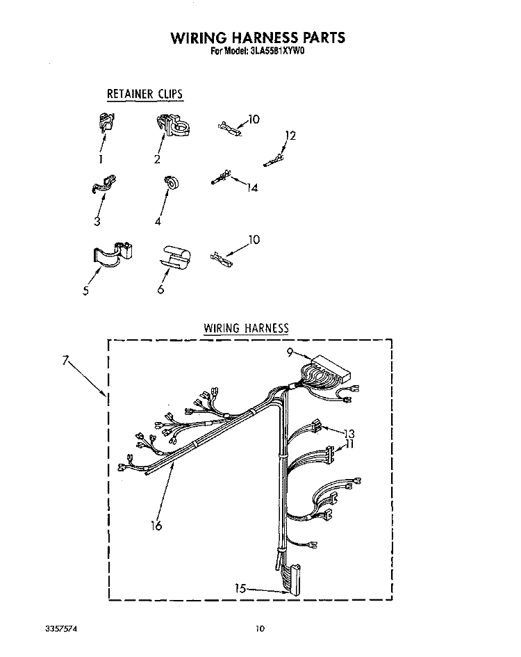 WIRING HARNESS Diagram and Parts List for 3LA5581XYN0  Whirlpool Washer