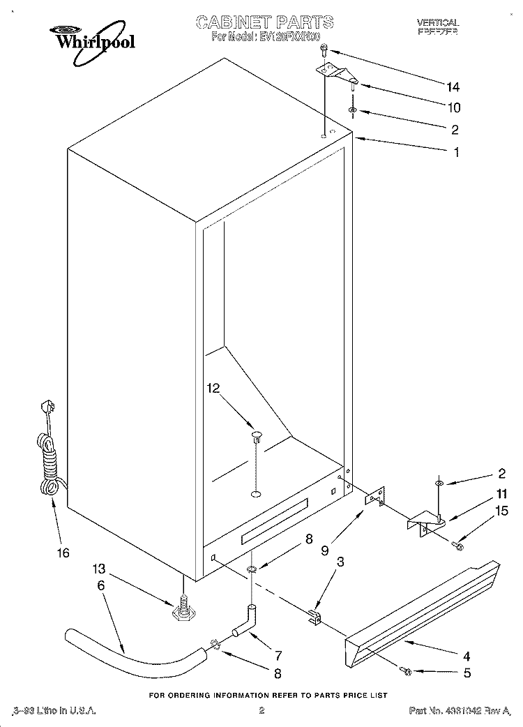 CABINET Diagram and Parts List for EV120FXXN00  Whirlpool Freezer