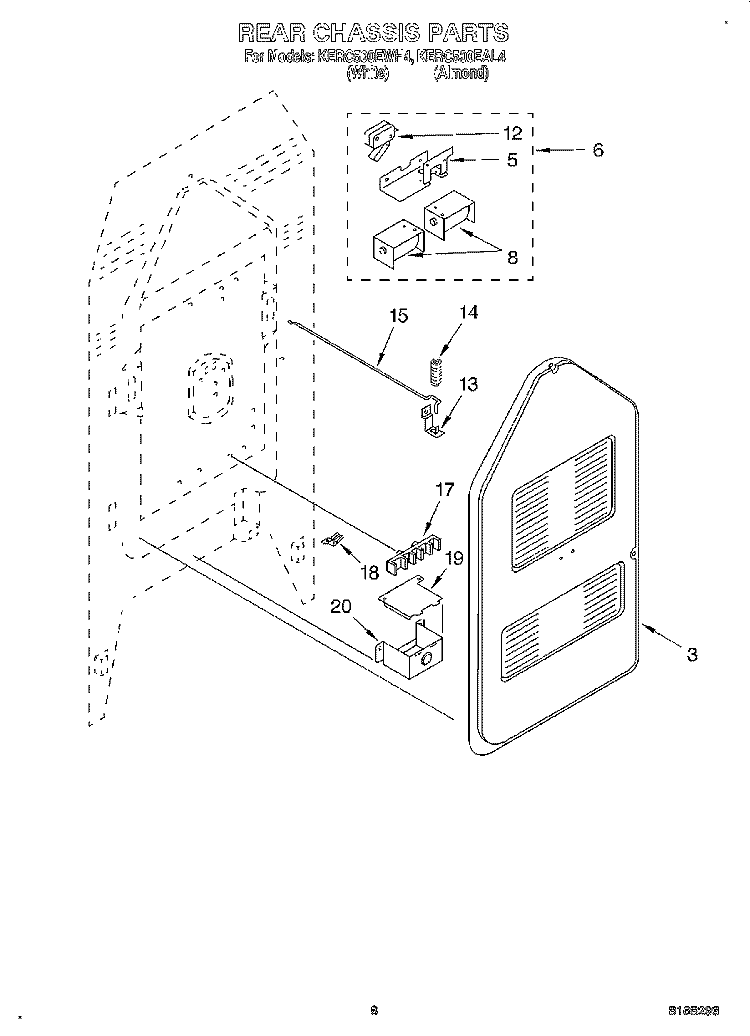 REAR CHASSIS, LIT/OPTIONAL Diagram and Parts List for KERC500EWH4  KitchenAid Range