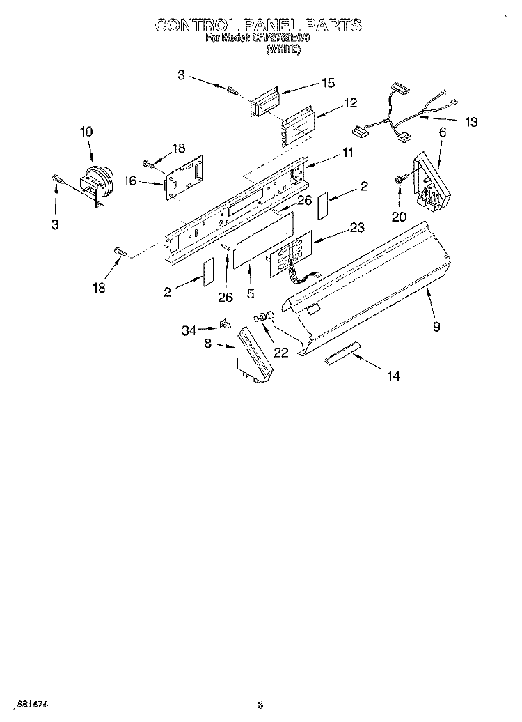 CONTROL PANEL Diagram and Parts List for CAP2762EW0  Whirlpool Washer
