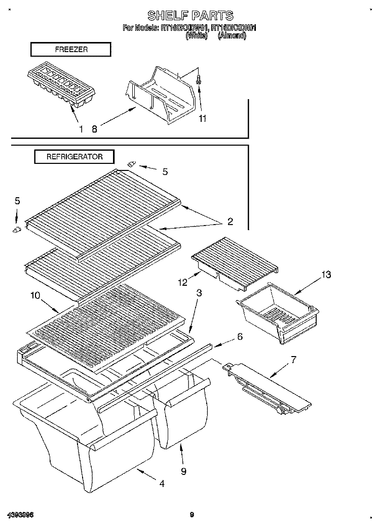 SHELF, LIT/OPTIONAL Diagram and Parts List for RT16DKXDW01  Roper Refrigerator