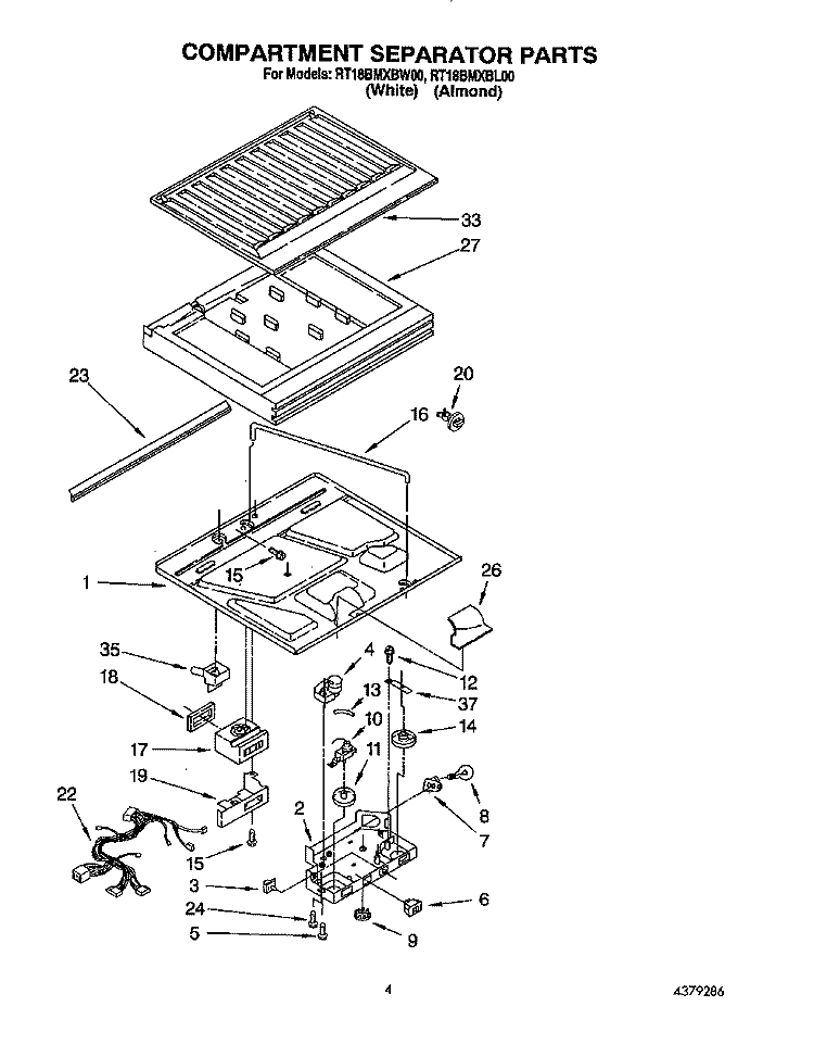 COMPARTMENT SEPARATOR Diagram and Parts List for RT18BMXBL00  Roper Refrigerator