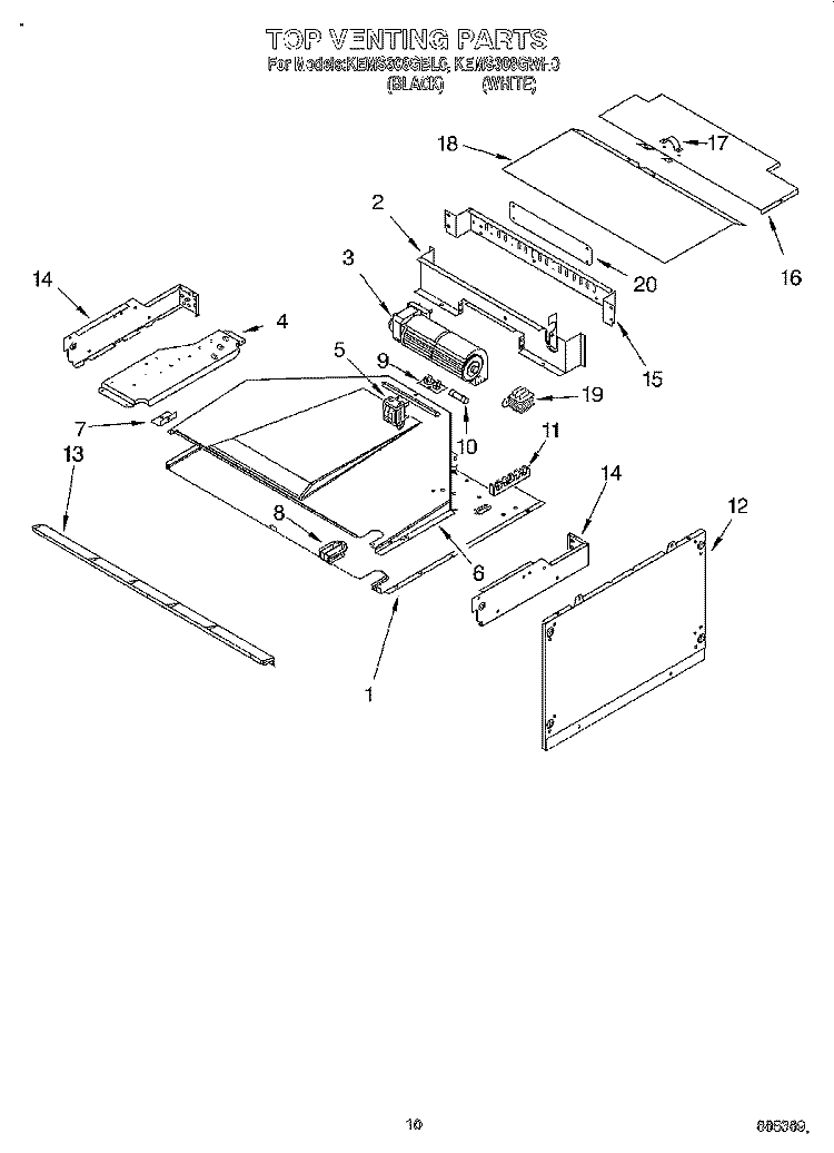 TOP VENTING Diagram and Parts List for KEMS308GBL0  KitchenAid Microwave Oven Combo