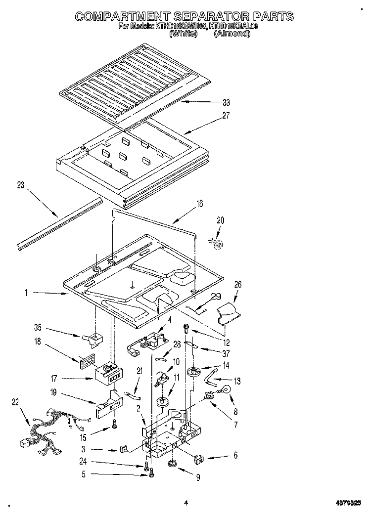 COMPARTMENT SEPARATOR Diagram and Parts List for KTHD18KBWH00  Whirlpool Refrigerator
