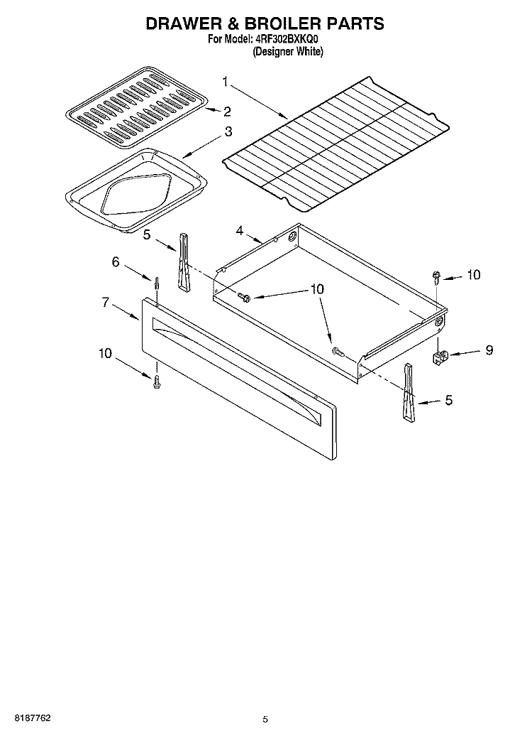 DRAWER & BROILER PARTS Diagram and Parts List for 4RF302BXKQ0  Whirlpool Range