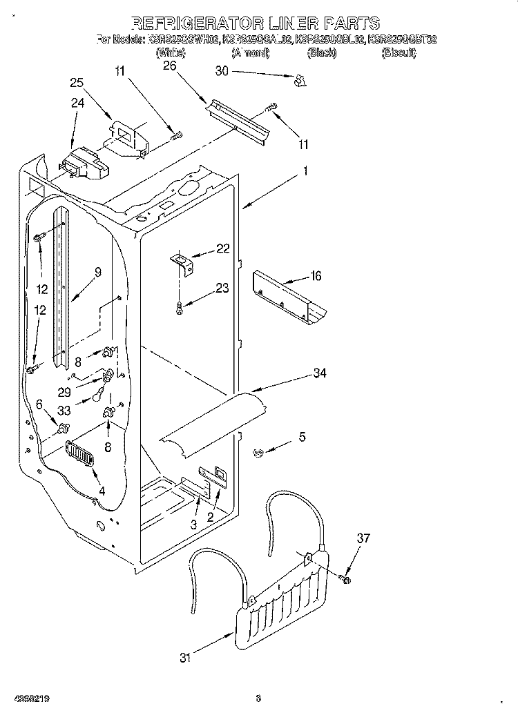 REFRIGERATOR LINER Diagram and Parts List for KSRS25QGWH02  KitchenAid Refrigerator