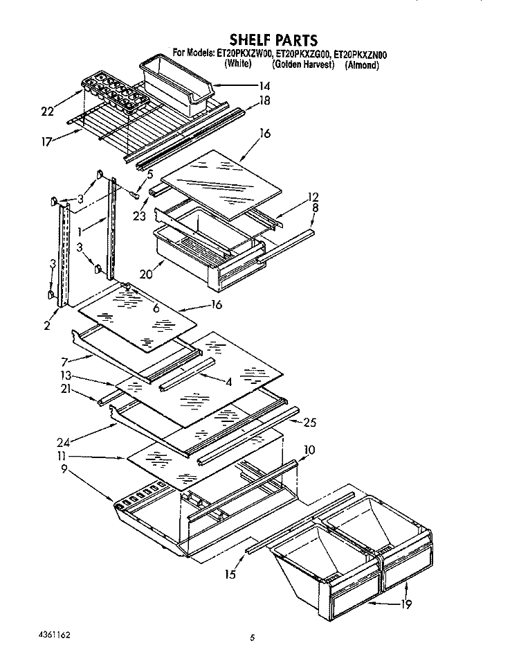 SHELF Diagram and Parts List for ET20PKXZN00  Whirlpool Refrigerator