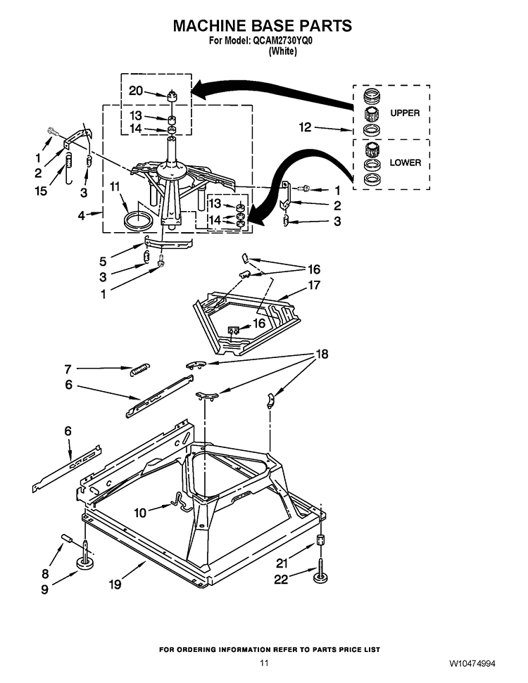 MACHINE BASE PARTS Diagram and Parts List for QCAM2730YQ0  Whirlpool Washer