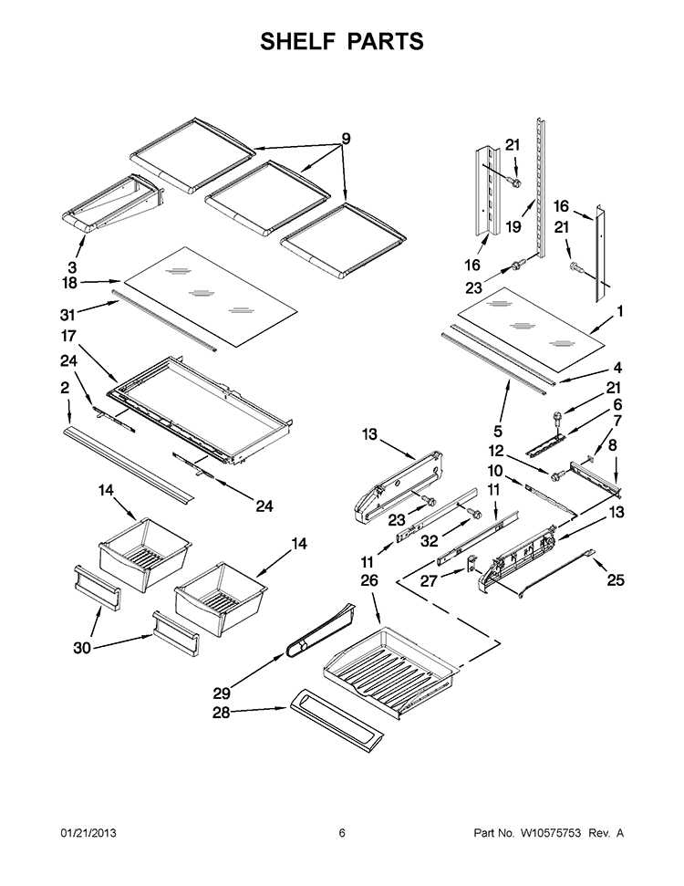 SHELF PARTS Diagram and Parts List for GI0FSAXVY011  Whirlpool Refrigerator