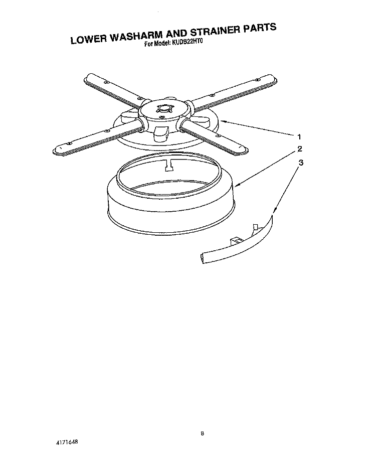 LOWER WASHARM AND STRAINER Diagram and Parts List for KUDB22HT0  KitchenAid Dishwasher